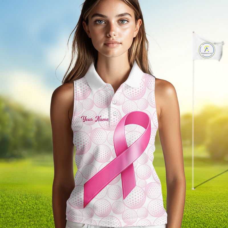 Swing Strong Fight Stronger Pink Ribbon Custom Breast Cancer Ladies Sleeveless Women Golf Polo Shirt NHT796