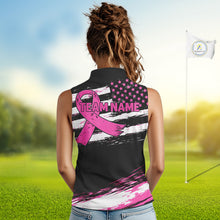 Load image into Gallery viewer, Pink Ribbon American Flag Flamingo Funny Women Golf Polo Shirts Custom Breast Cancer Awareness NHT798