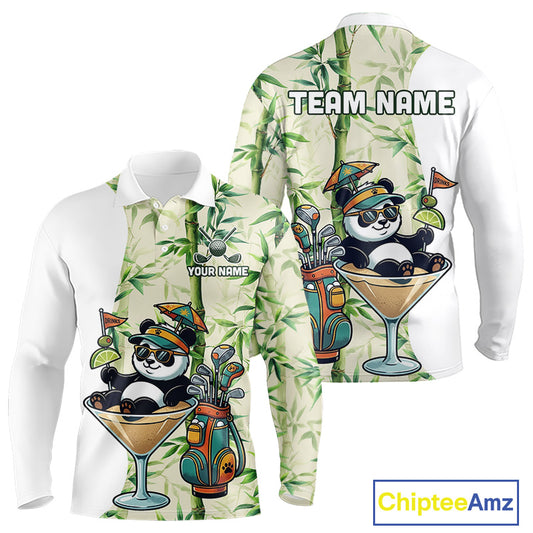 Funny Tropical Bamboo Panda Bear Apparel, Custom Name Performance Golf Jersey For Men