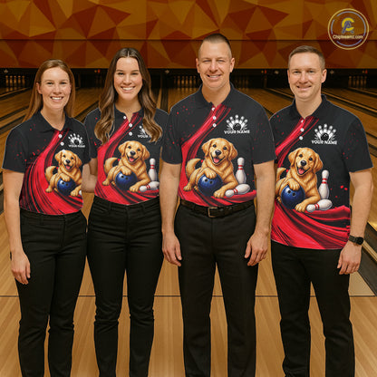 Golden Retriever Bowling Shirt Custom Name Black Red Personalized Team Jersey Gift For Men NHT1271