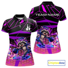 Load image into Gallery viewer, Custom Neon Raccoon Bowling Jersey for Women | Personalized Team Polo