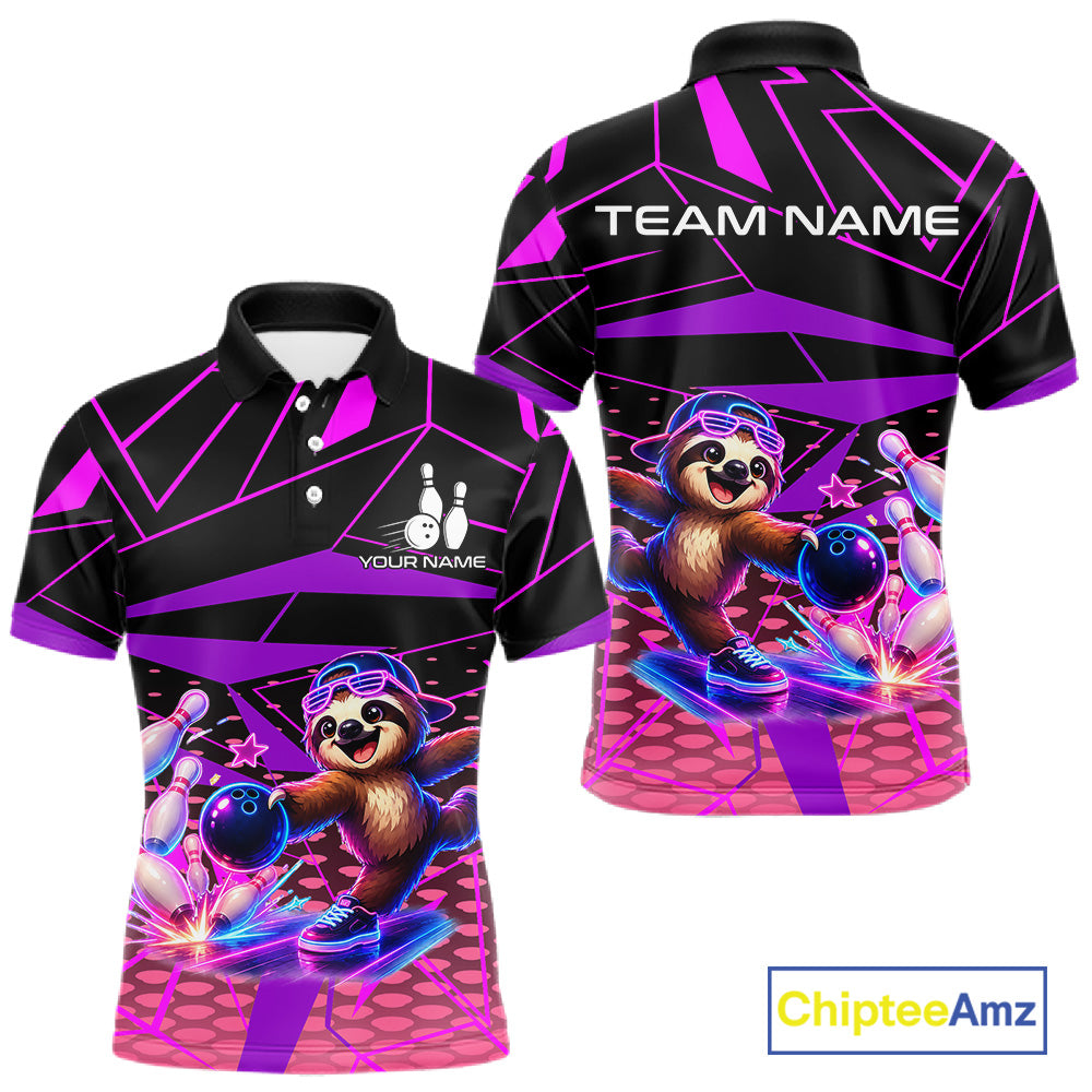 Custom Neon Sloth Bowling Jersey for Men | Personalized Team Polo