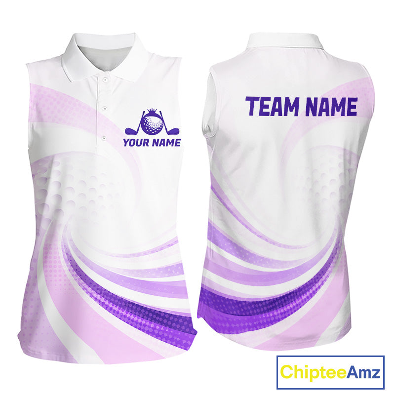Personalized Purple Swirl Golf Polo - Women's Sleeveless Team Name Performance Jersey NHT979 - Women's Sleeveless Polo - S...