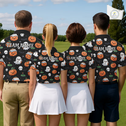 Halloween Pumpkin Ghost Women Golf Polo Shirt Custom Name Personalized Golf Team Jersey NHT1285