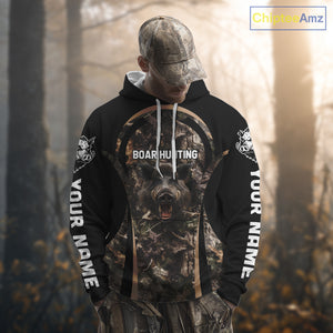 Custom Wild Hog Hunting Black Camo Forest 3D Printed Shirts, Hunting Gifts for Boar Hunter NHT262