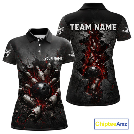 Custom Cracked Wall Bowling Jersey for Women | Bowling Team Polo & 1/4 Zip