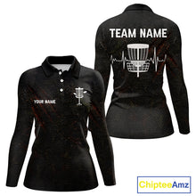 Load image into Gallery viewer, Black Flame Disc Golf Womens Polo Shirts Custom Name Disc Golf Polo Shirts Black Athletic Style NHT834