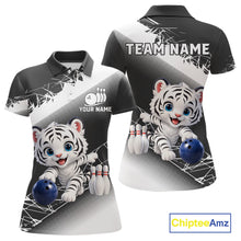 Load image into Gallery viewer, Polo shirt with a tiger design and customizable text on a white background