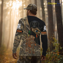 Load image into Gallery viewer, Black Lab Hunting Dog Customized Name All Over Print Shirts For Hunters, Duck Hunting Shirt NHT271