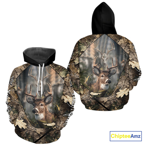 Deer Skull Hunting Camo Forest 3D All Over Printed Shirt, Personalized Hunting Shirt NHT274