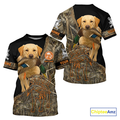 Yellow Lab Hunting Dog Customized Name All Over Print Shirts For Hunters, Duck Hunting Shirt NHT276