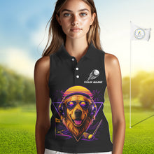 Load image into Gallery viewer, Retro Synthwave Golden Retriever Womens Sleeveless Golf Polo Shirt - Funny Dog Dad Golfing Apparel