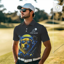 Load image into Gallery viewer, Man wearing a black polo shirt with a bear graphic on a golf course