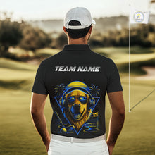 Load image into Gallery viewer, Man wearing a black polo shirt with a bear graphic on a golf course