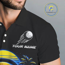 Load image into Gallery viewer, Personalized Golden Retriever Golf Shirt, Neon Blue Cyberpunk Dog Golf Polo Shirt For Men