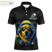 Load image into Gallery viewer, Personalized Golden Retriever Golf Shirt, Neon Blue Cyberpunk Dog Golf Polo Shirt For Men