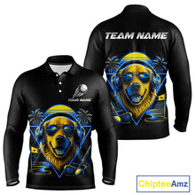 Load image into Gallery viewer, Personalized Golden Retriever Golf Shirt, Neon Blue Cyberpunk Dog Golf Polo Shirt For Men