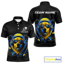 Load image into Gallery viewer, Personalized Golden Retriever Golf Shirt, Neon Blue Cyberpunk Dog Golf Polo Shirt For Men
