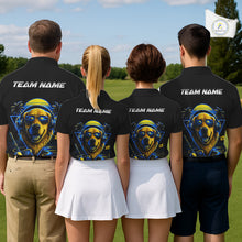Load image into Gallery viewer, Personalized Golden Retriever Golf Shirt, Neon Blue Cyberpunk Dog Golf Polo Shirt For Men NHT998
