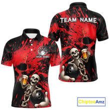Load image into Gallery viewer, Red and black polo shirt with skeleton design and 'Team Name' text, featuring Chiptee Amz branding.