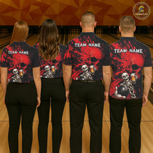 Load image into Gallery viewer, Custom Skeleton Beer Bowling Jersey, Red Splatter Skull Polo &amp; Quarter-Zip Shirt Gift For Women NHT1165