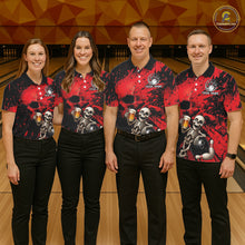 Load image into Gallery viewer, Custom Skeleton Beer Bowling Jersey, Red Splatter Skull Polo &amp; Quarter-Zip Shirt Gift For Men NHT1165