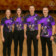 Load image into Gallery viewer, Custom Skeleton Beer Bowling Jersey, Purple Splatter Skull Polo &amp; Quarter-Zip Shirt Gift For Women NHT1168