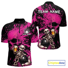 Load image into Gallery viewer, Pink and black bowling jersey with skeleton design and 'Team Name' text on a white background.