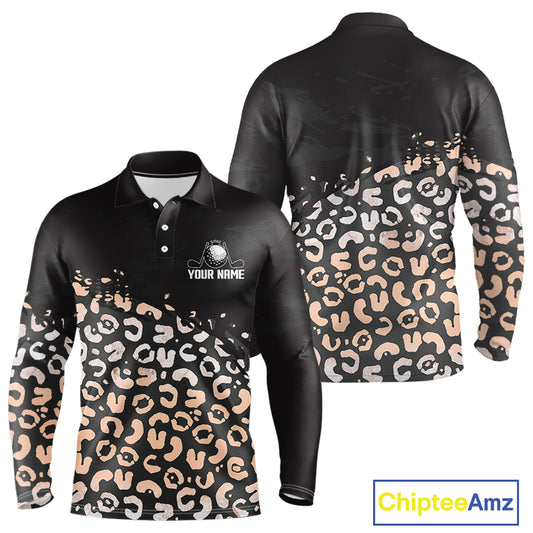 Custom Name Leopard Print Polo Shirt – Stylish Animal Print Golf Polo For Men NHT855
