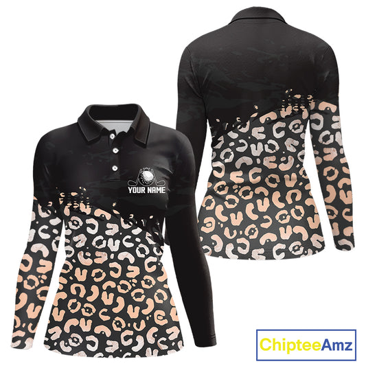 Custom Name Leopard Print Polo Shirt – Stylish Animal Print Golf Polo For Womens NHT855