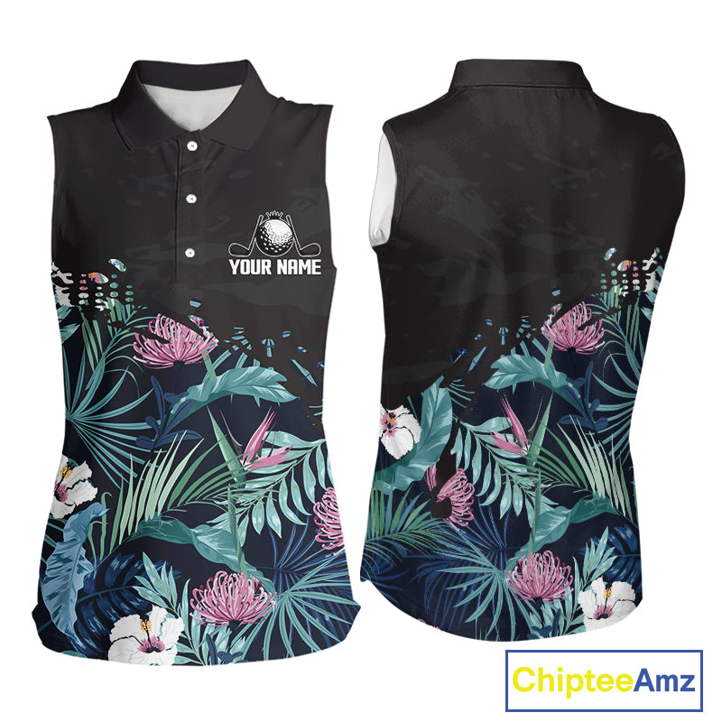 Custom Name Tropical Print Sleeveless Women Polo Shirt – Stylish Animal Print Golf Polo For Womens NHT856