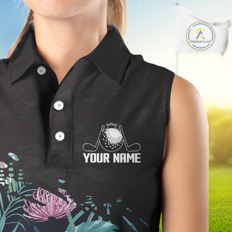 Custom Name Tropical Print Sleeveless Women Polo Shirt – Stylish Animal Print Golf Polo For Womens NHT856