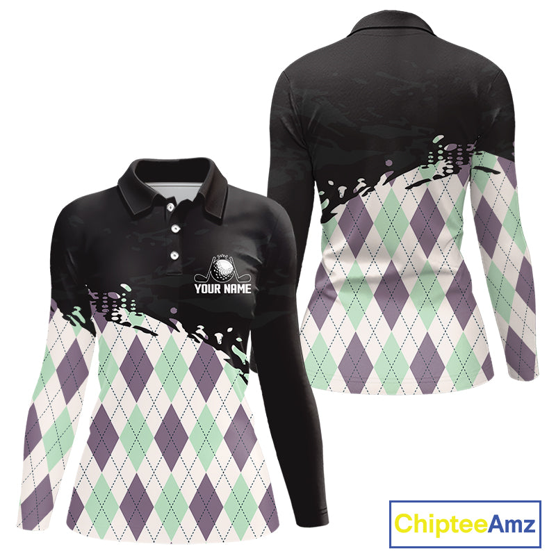 Custom Name Argyle Pattern Print Polo Shirt – Stylish Animal Print Golf Polo For Womens NHT857