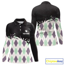 Load image into Gallery viewer, Custom Name Argyle Pattern Print Polo Shirt – Stylish Animal Print Golf Polo For Womens NHT857