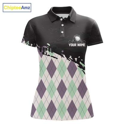 Custom Name Argyle Pattern Print Polo Shirt – Stylish Animal Print Golf Polo For Womens NHT857