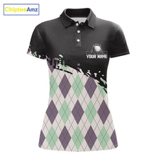 Load image into Gallery viewer, Custom Name Argyle Pattern Print Polo Shirt – Stylish Animal Print Golf Polo For Womens NHT857