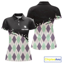 Load image into Gallery viewer, Custom Name Argyle Pattern Print Polo Shirt – Stylish Animal Print Golf Polo For Womens NHT857