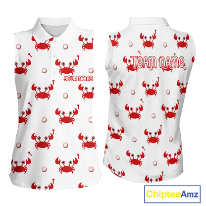 Custom Crab Womens Sleeveless Golf Polo Shirt - Personalized Cute Red Crab Team Name Jersey