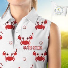 Load image into Gallery viewer, Custom Crab Womens Sleeveless Golf Polo Shirt - Personalized Cute Red Crab Team Name Jersey