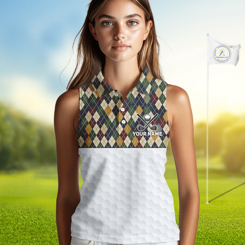 Personalized Classic Argyle Golf Shirt - Custom Team Name Womens Sleeveless Golf Jersey