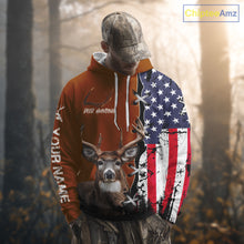 Load image into Gallery viewer, Personalized Orange Deer Hunting 3D Shirt with American Flag Design, Perfect Gift for Hunters NHT280