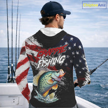Load image into Gallery viewer, American Flag Crappie Hooded Fishing Shirt For Men, Personalized Crappie Fishing Apparel