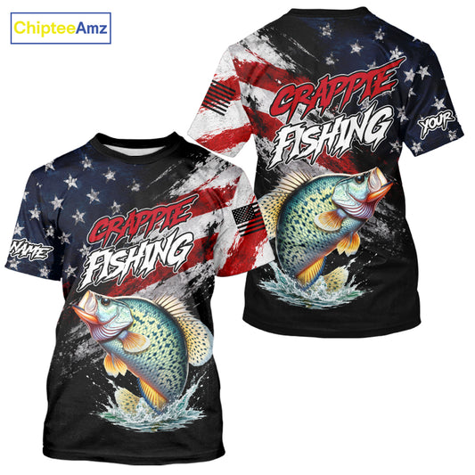 American Flag Crappie Fishing T-Shirt For Men, Personalized Crappie Fishing Apparel 