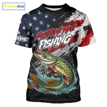 Load image into Gallery viewer, American Flag Northern Pike Fishing T-Shirt For Men, Personalized Northern Pike Fishing Apparel