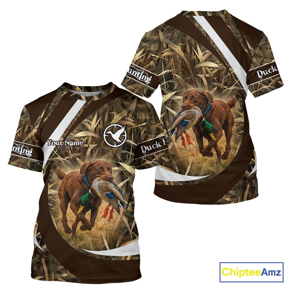 Duck Hunting Waterfowl Camo Chocolate Labrador Retriever Dog Shirts, Duck Hunting Shirt NHT201