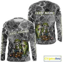 Load image into Gallery viewer, Custom Camo Gray Fish Reaper Skull Bass Long Sleeve Fishing Shirt, Bass Hunter Fishing Jerseys NHT678