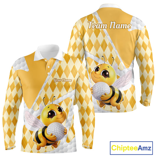 Personalized Bee Golf Polo Shirt Argyle Golf Shirt Custom Name Golfer Shirt Golf Gift For Men NHT687