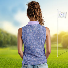 Load image into Gallery viewer, Custom Lavender Paisley Golf Polo For Women, Personalized Womens Sleeveless Golf Shirt With Name For Mother's Day NHT695