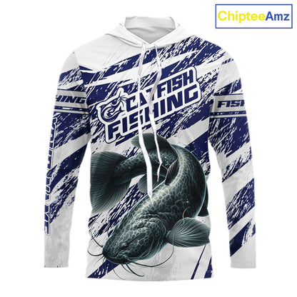 Catfish Custom Fishing Shirts Hooded Long Sleeve For Men , Catfish Fishing Tournament Apparel NHT521
