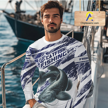 Catfish Custom Fishing Shirts Long Sleeve For Men , Catfish Fishing Tournament Apparel NHT521